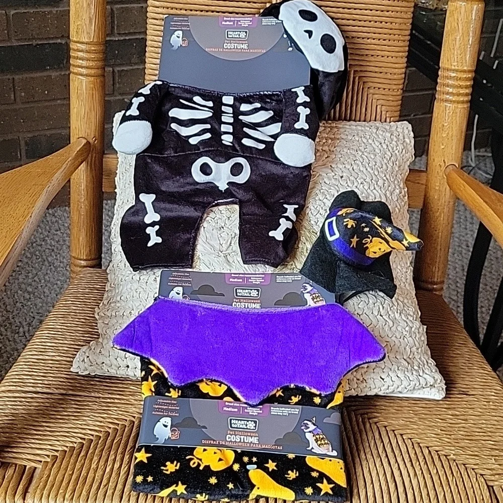 Heart to tail dog costumes, skeleton and witch, set of 2 (medium size dogs)